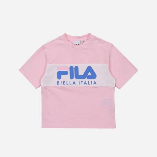 Camisetas Manga Corta Fila Niñas Rosas - Heritage Blocked S/S - España 560193IPB